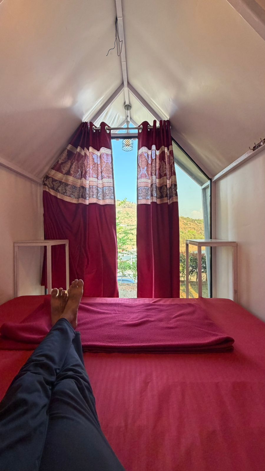 Inside view of the Chillout Pawana triangular tent