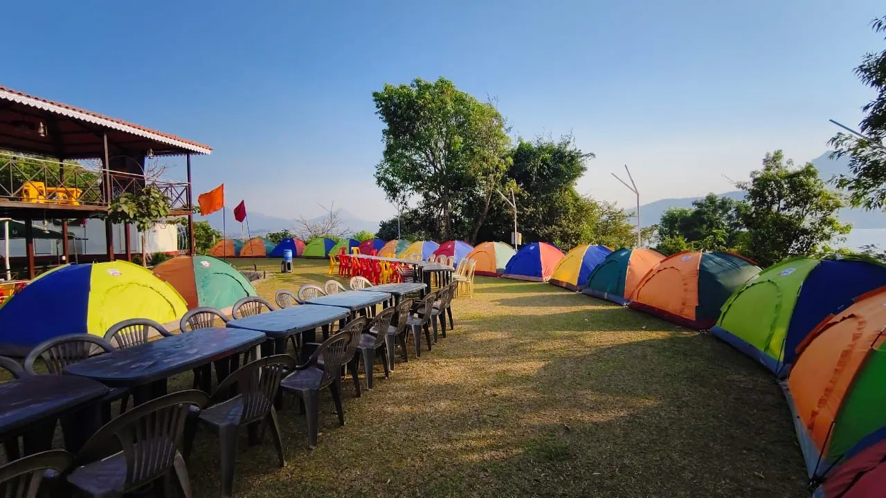 Row of colourful tents at Chillout Pawana