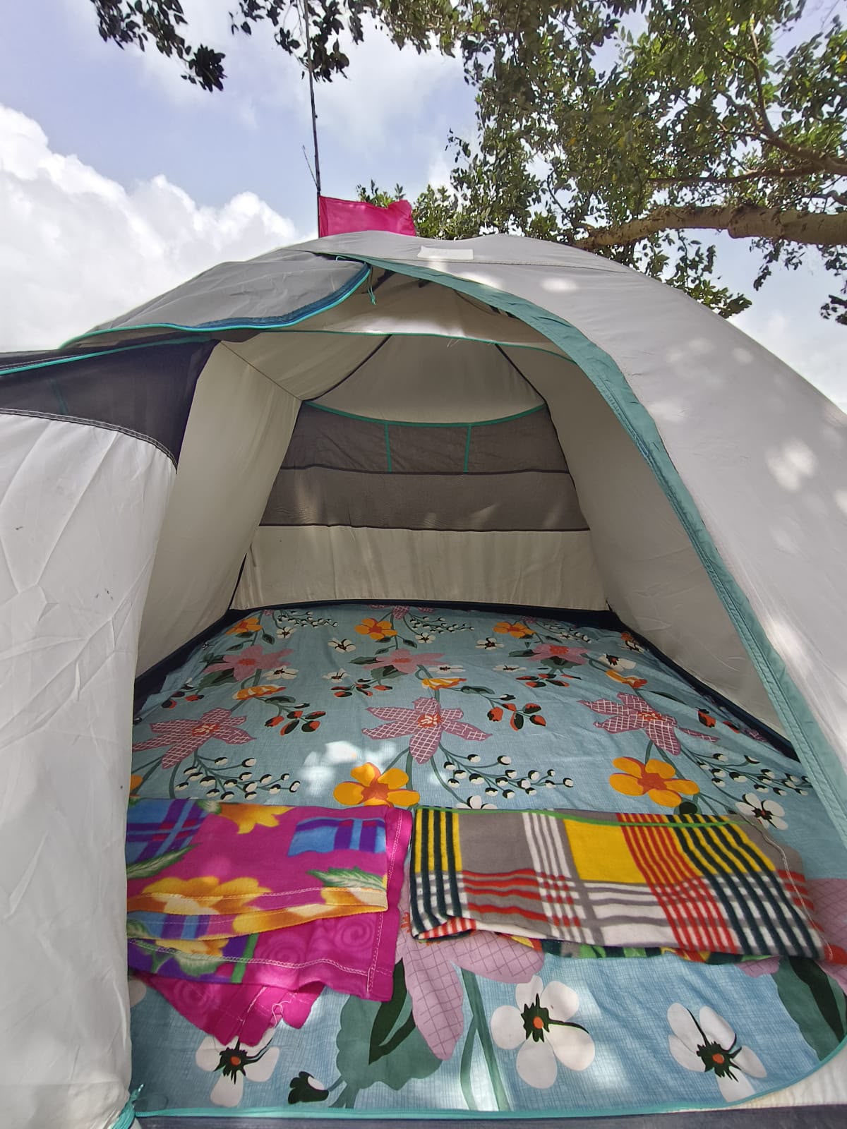 Inside a comfortable camping tent at Pawna Machi